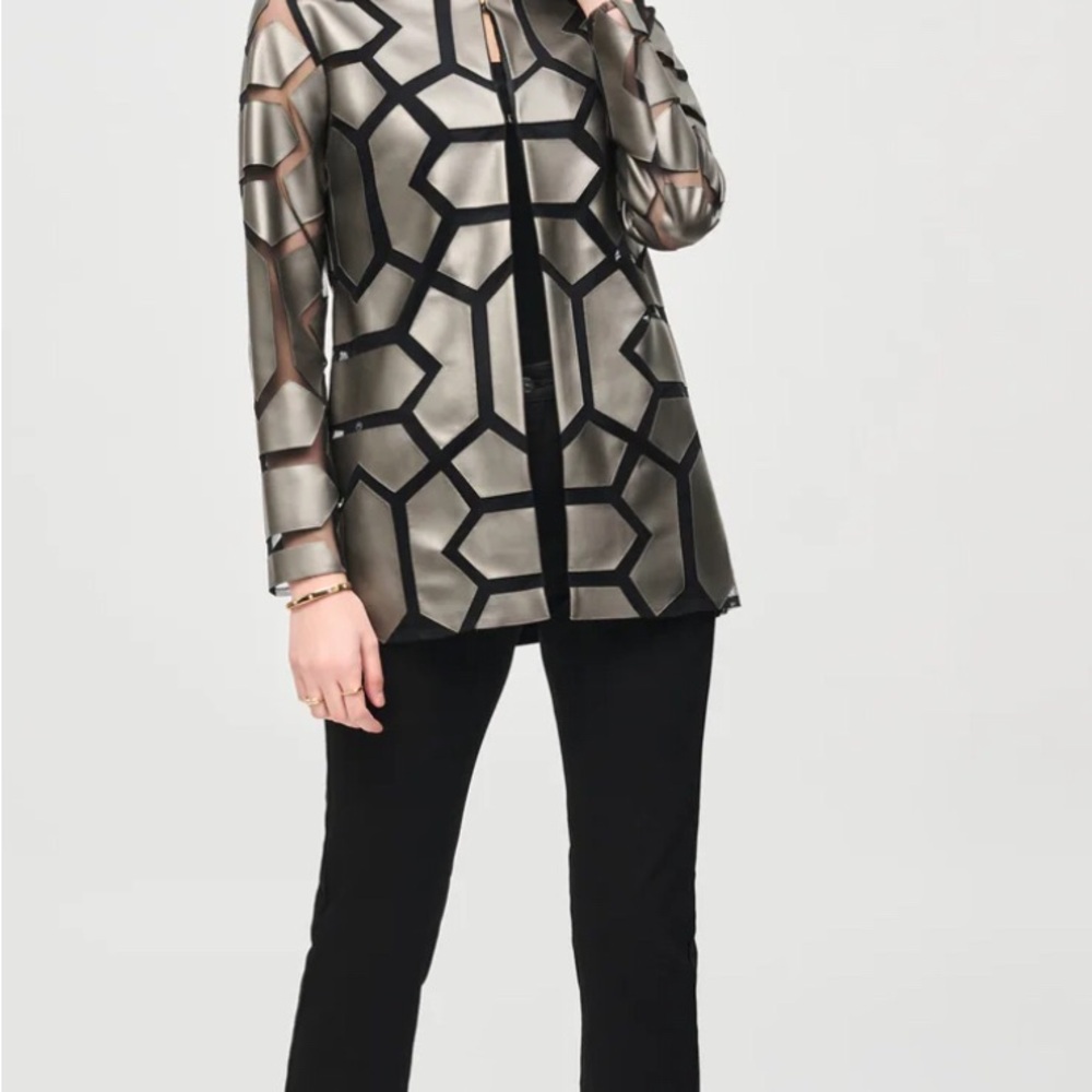 Joseph Ribkoff Black and Gunmetal Geometric Tunic